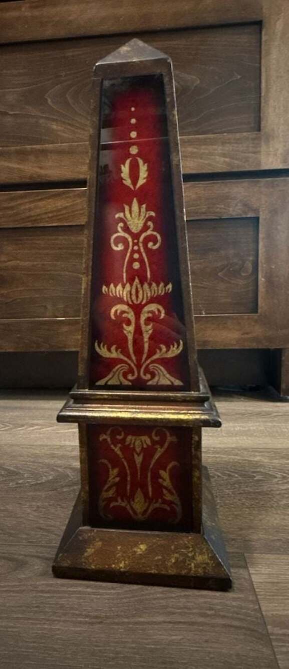 Neoclassical Style Red and Gold Giltwood Decorative Obelisk